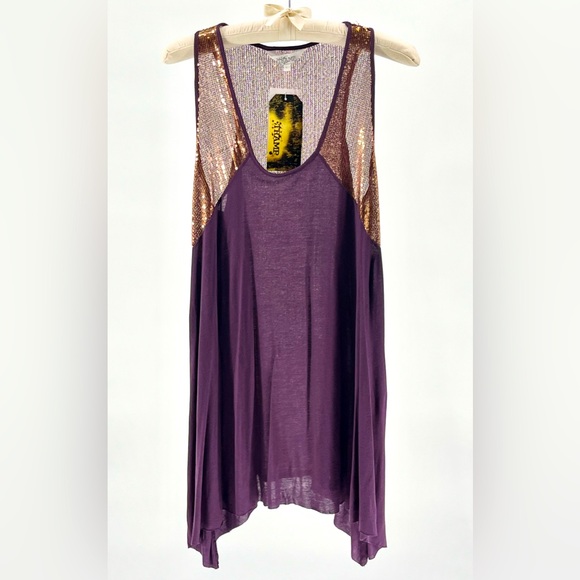 NWT Tramp Purple Racerback Tank with Copper Sequin Detail - Picture 2 of 11